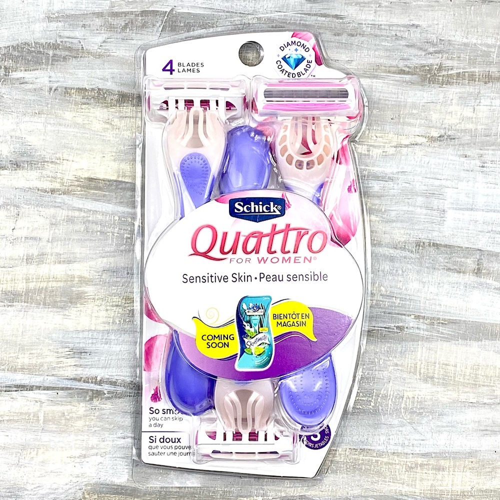 NWT Schick Quattro Sensitive Skin Razors 3-Count 4-Blade Disposable Shave 3 Pack